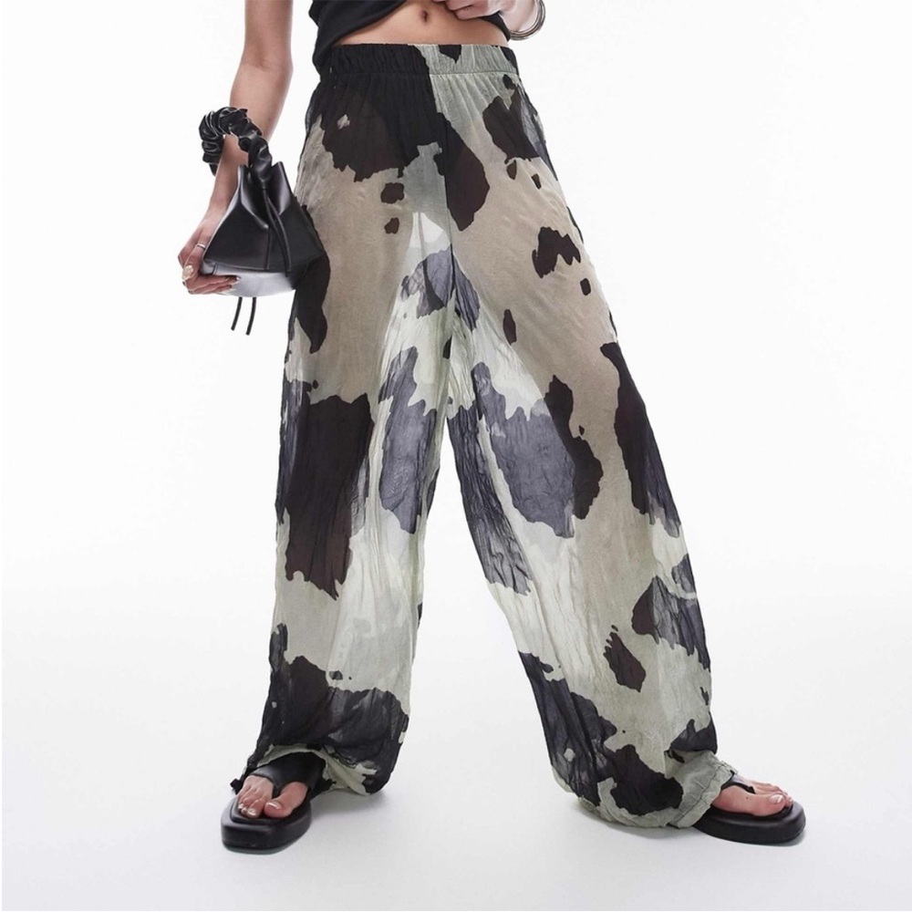 Black and Cream Cow Print Pants - Picture 3 of 3